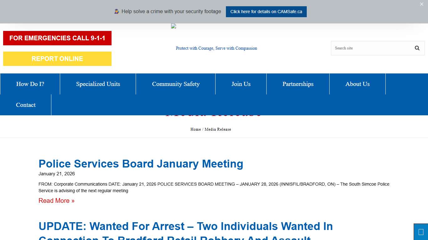 Media Release – South Simcoe Police Service